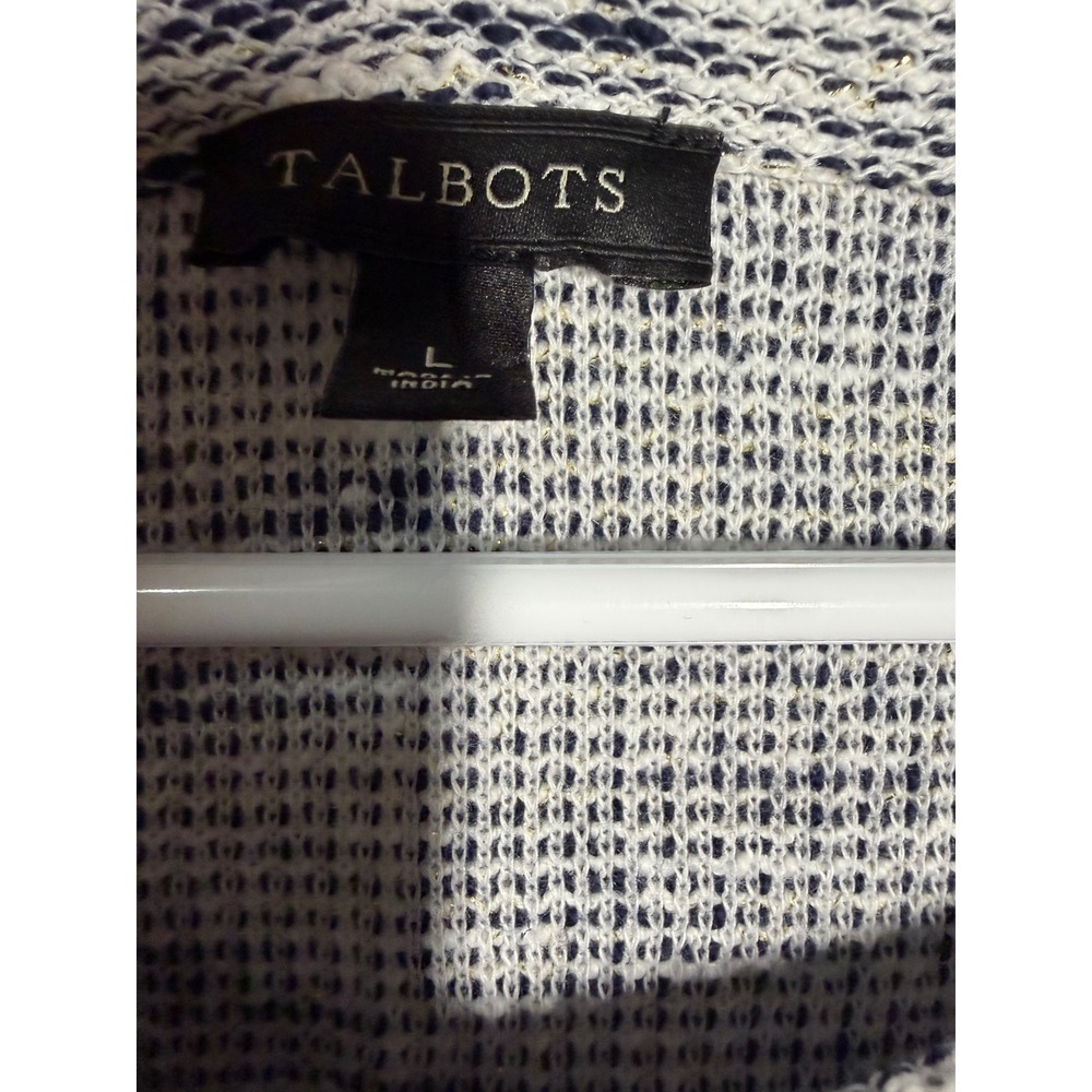 Talbots Women's Sweater Top Boat Neck Long Sleeve Textured Knit‎ Blue White L - Picture 4 of 5